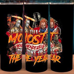 Michael Meyers, Jason, Chucky The Most Wonderful Time of the Year Tumbler 20oz